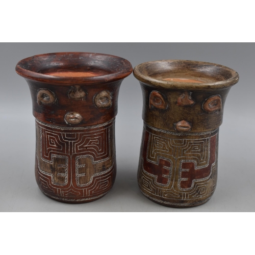 206 - Set of 4 South American Handmade Decorative Clay Vases / pots (17cm)