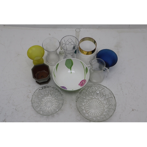 649 - Collection Of Mixed Glassware and Ceramics to Include  Clear Bubbles Cut Glass Bud Vase And Dark Gre... 