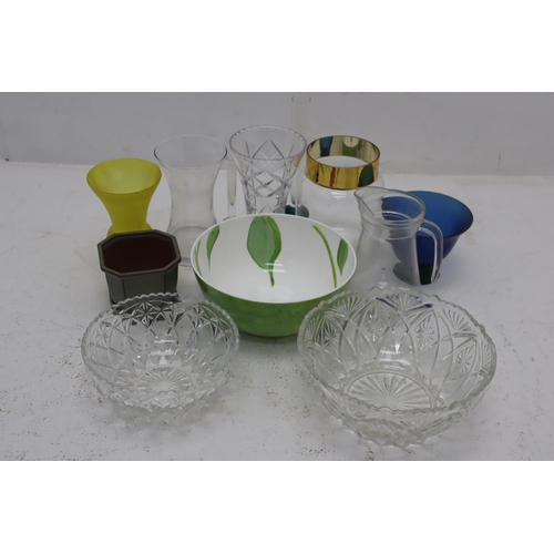 649 - Collection Of Mixed Glassware and Ceramics to Include  Clear Bubbles Cut Glass Bud Vase And Dark Gre... 