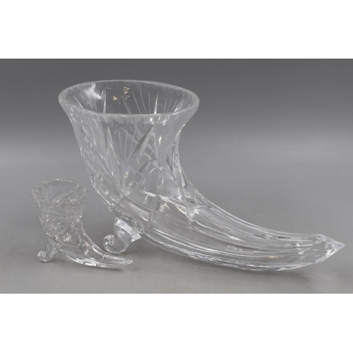 227 - Two Crystal Horn Vases. Large one is  Almost 7 Inches Tall and Approx 12 Inches in Length, The other... 