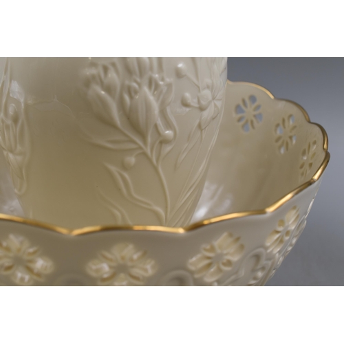 231 - Lenox Decorative Creamware Bowl And Vase with Gilt Trim, Vase Embossed with Flower Design, Bowl appr... 