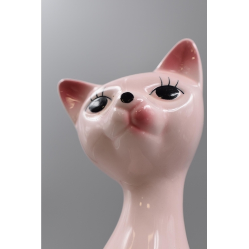 233 - Two Mid Century Style Pink Ceramic Cat Figure (32cm)