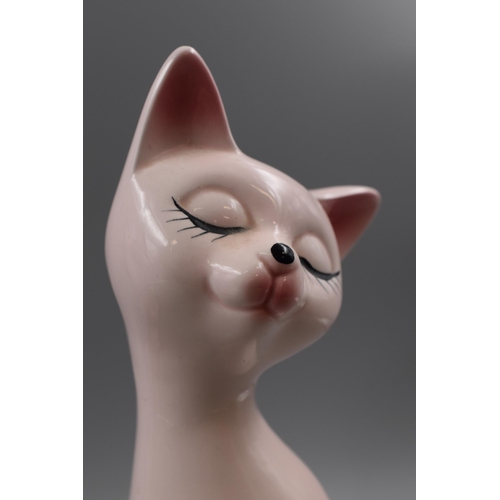 233 - Two Mid Century Style Pink Ceramic Cat Figure (32cm)