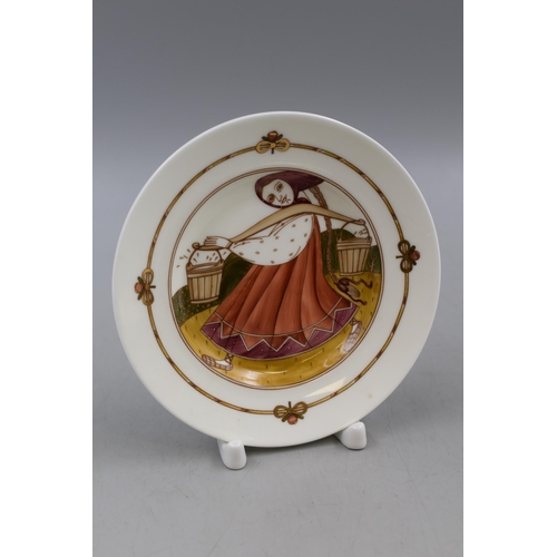 237 - Hand Decorated Russian Plate and Stand, Depicting Lady Carrying Water Buckets, Plate approx 6