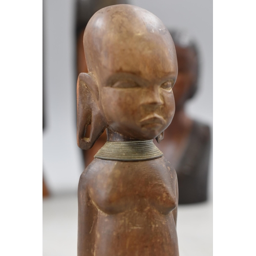 277 - Five Wooden Hand Carved Ethnic Busts, Largest Approx 10