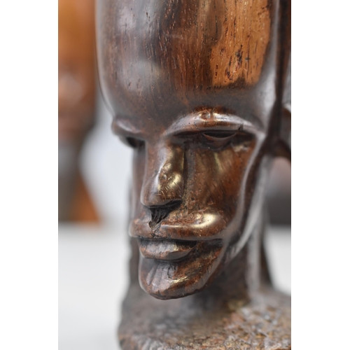 277 - Five Wooden Hand Carved Ethnic Busts, Largest Approx 10