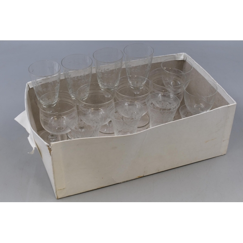 622 - Mixed Collection of Antique Acid Etched Sherry Glasses