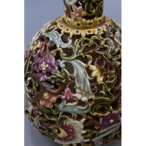 171 - Pair of Antique Reticulated Zsolnay Pecs Vases, Pre 1918 as Stamped Made in Austria-Hungary and Mode... 