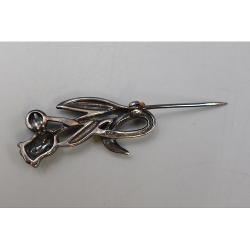 9 - Sterling Silver Art Nouveau Floral Brooch