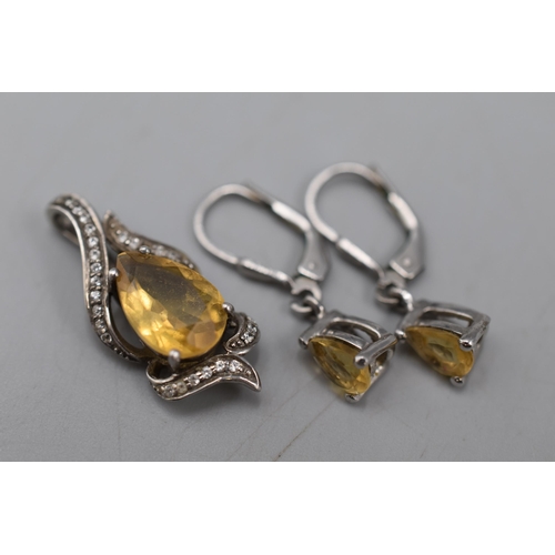 13 - Silver 925 Pendant and Earring Set with Citrine Stones complete with Presentation Box