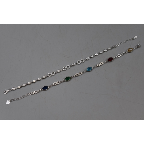 26 - Two New Silver 925 Bracelets to include Diamante and Multi-Coloured Stone Bracelet