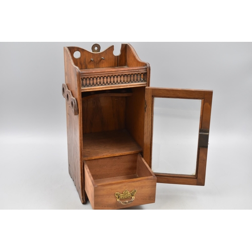 237 - Antique Oak Smokers Cabinet with Key and Drawer. Approx. Size 12” x 6” x 6” (a/f)