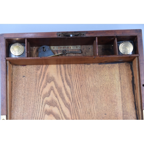 238 - A Vintage Leather Inlaid Writing Slope, With Keys, External Drawer and More. Approx 35.5cm x 24cm x ... 