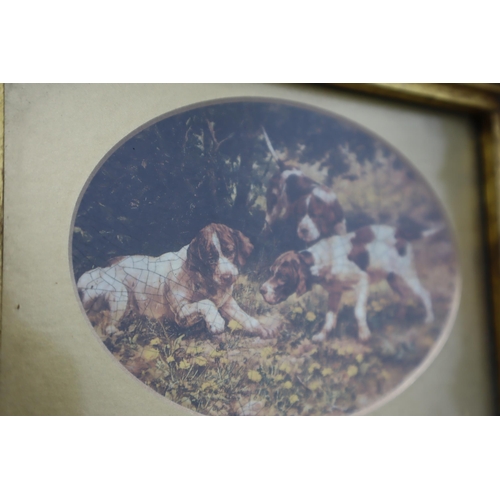 240 - Heavy Deep Set Gilt French Inspired Gilt Framed Print Depicting a Group of Dogs resting 12.5