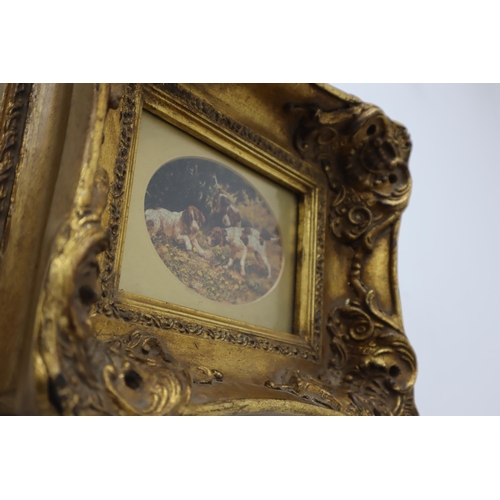 240 - Heavy Deep Set Gilt French Inspired Gilt Framed Print Depicting a Group of Dogs resting 12.5