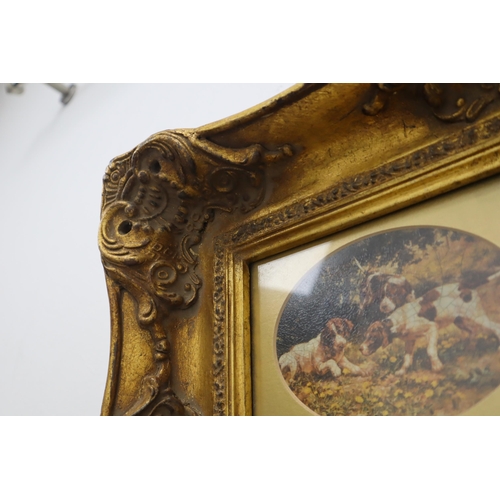 240 - Heavy Deep Set Gilt French Inspired Gilt Framed Print Depicting a Group of Dogs resting 12.5