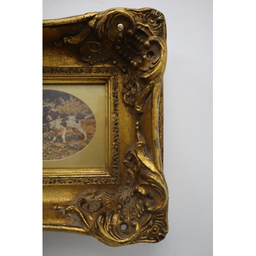 240 - Heavy Deep Set Gilt French Inspired Gilt Framed Print Depicting a Group of Dogs resting 12.5