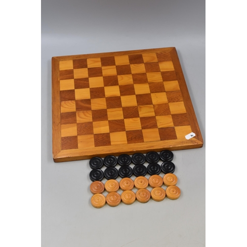 242 - Wooden Chess Board (24cm x 35cm) Chess pieces and Draughts Set