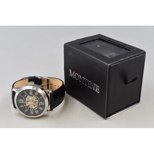 69 - Montine Mechanical Skeleton Watch with Leather Strap and Case (Working)