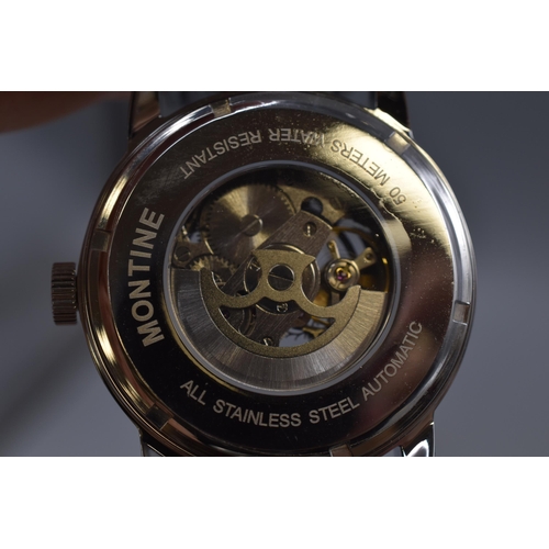 69 - Montine Mechanical Skeleton Watch with Leather Strap and Case (Working)