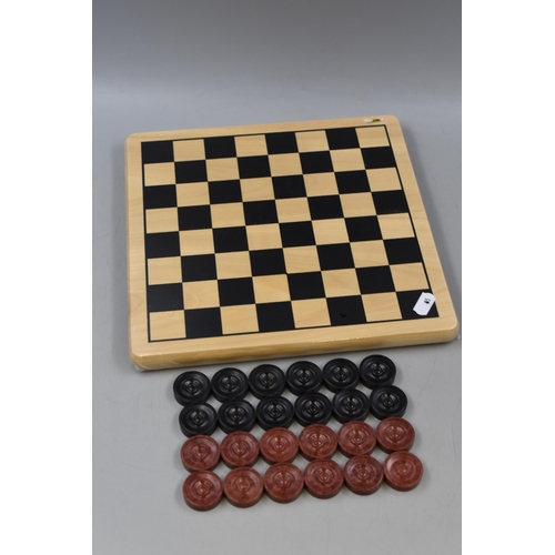 244 - New Chessboard (28cm x 28cm) with Chess Pieces, Empire Dominoes and Draughts