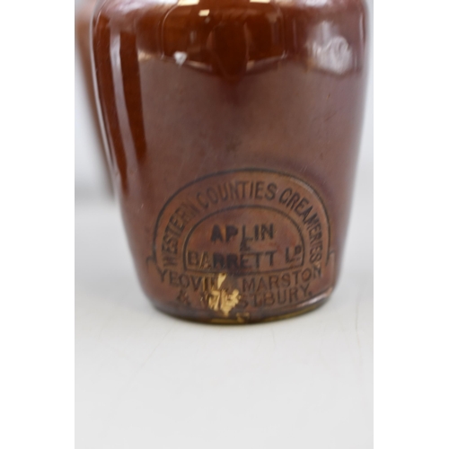 252 - Five Salt Glazed Stoneware Jugs and Pots, Includes Western Counties Creameries and More. Tallest App... 