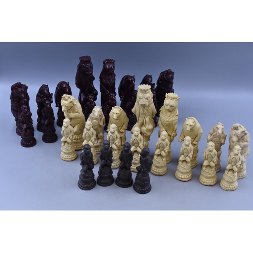 260 - A Full Animal Kingdom Themed Chess Set (no board), With Four Spare Pawns.