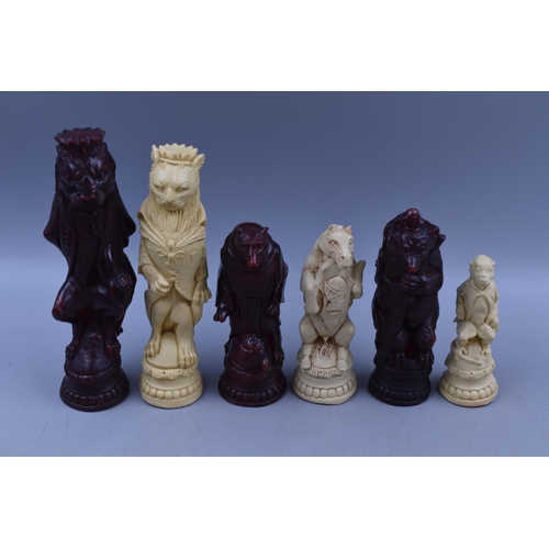 260 - A Full Animal Kingdom Themed Chess Set (no board), With Four Spare Pawns.