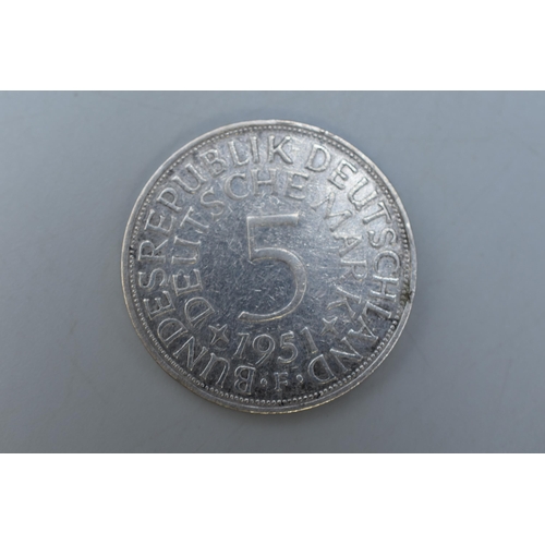 115 - A 1951 Silver German Five Mark Coin