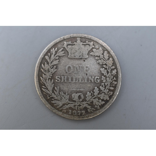 121 - An 1877 Victorian Young Head Silver One Shilling Coin