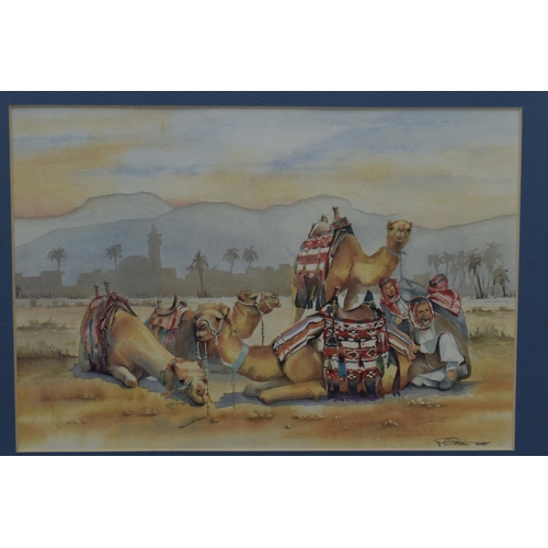 285 - Three Signed Paintings of Middle Eastern Scenes in Matching Framed and Glazed Mounts (46cm x 37cm)