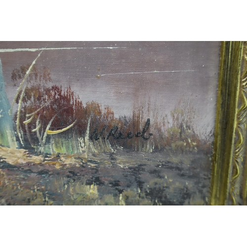 286 - A Large Original Gilt Framed Oil On Board, Signed W reed. Depicts Riverbank Scene. Approx 29