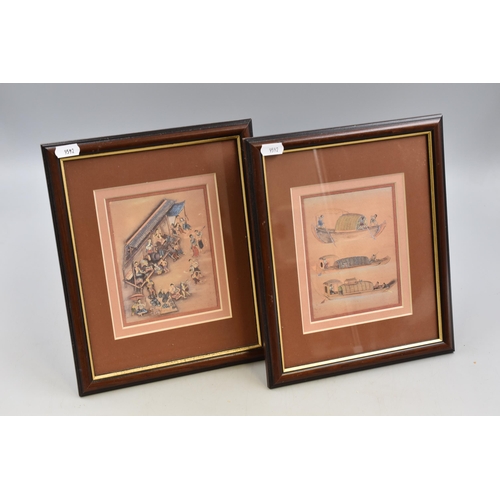 302 - Pair of  Vintage Thai Drawing Prints in framed and glazed mounts