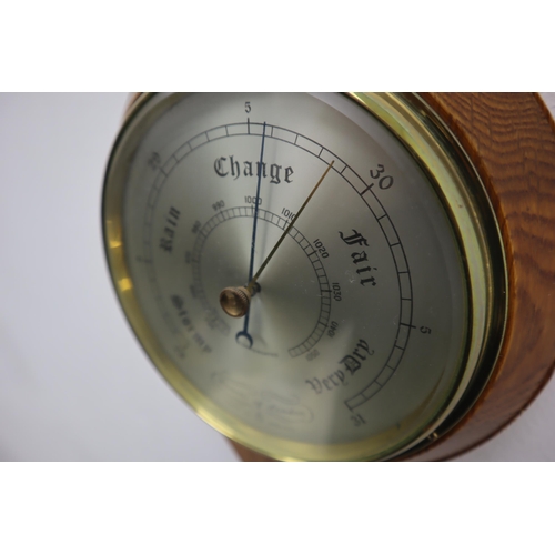 303 - Comitti of London Oak Cased Barometer with Thermometer (57cm)