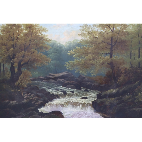 305 - LARGE Oil On Canvas Painting of Stream Meandering Through Woodland, Signed by Artist H Winder In Gil... 