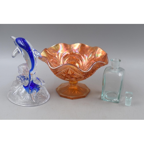 159 - Collection of Three Glassware Items to Include Dolphin on the Waves ( approx 6