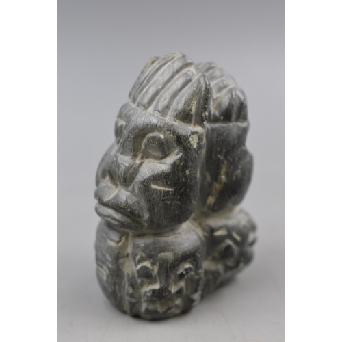 176 - Detailed Hand Carved Colombian Stone Sculpture Depicting Many Faces signed DS to base 3