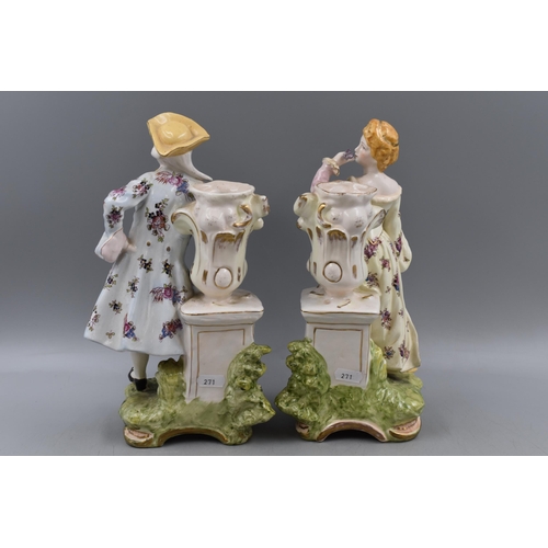 189 - Pair of Antique German Bisque male and Female Figurine Bud Vases in the Style of Meissen 12