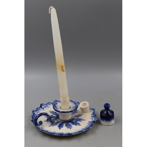 193 - Antique Victoria Staffordshire Pottery Blue and White Candle Holder with Sniffer 7