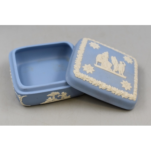 220 - A Selection of Wedgwood Jasperware, Includes Two Vases, Lidded Trinket Dish and Ashtray.