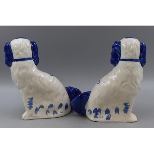 222 - Pair of Matching Vintage Blue and White Staffordshire Fireside Dogs 10