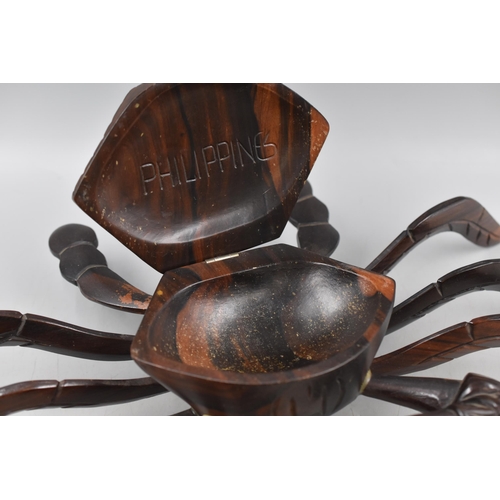 223 - LARGE Hand Carved Wooden Crab Trinket Box Ornament marked Philippines inside the lid approx 17