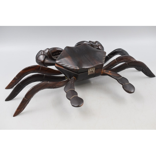 223 - LARGE Hand Carved Wooden Crab Trinket Box Ornament marked Philippines inside the lid approx 17