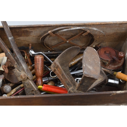 569 - Old Wooden Box Full of Mainly Vintage Tools