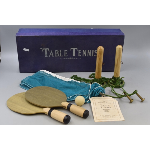 575 - A Vintage F.H Ayres Table Tennis Set. Includes Paddles, Net (With Stands), Ball and Instructions.