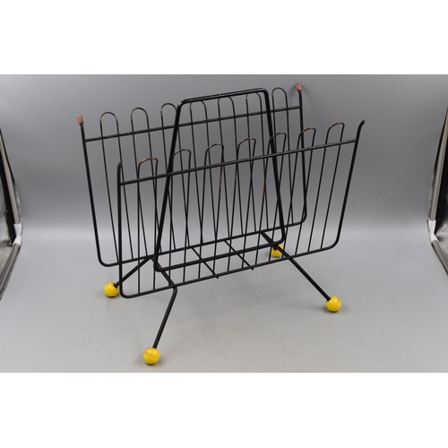 579 - Mid Century Black and Yellow Atomic Sputnik Magazine Rack