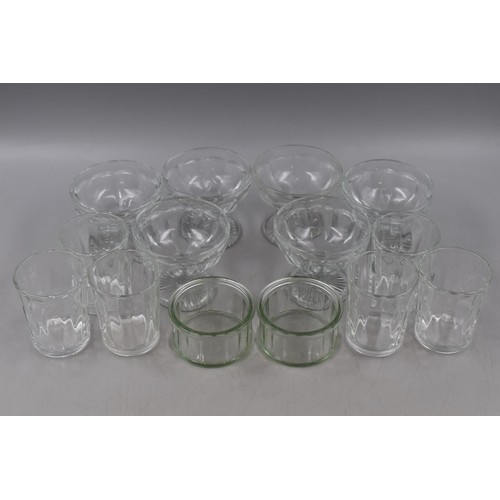 592 - Mixed Selection of Glassware to include 6 Faceted Tumblers, Two Glass Ramekins and Six Pressed Glass... 