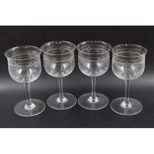 626 - Selection of Various Etched Drinking Glasses and Two Crystal Glass Horns.