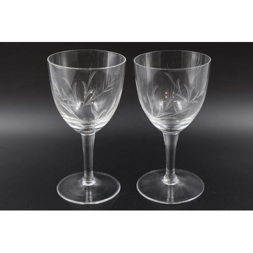 626 - Selection of Various Etched Drinking Glasses and Two Crystal Glass Horns.