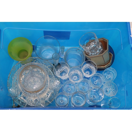 638 - Two Large Boxes of Various Glassware to include Wine Glasses, Sherry Glasses, Crystal Cut Bowls and ... 